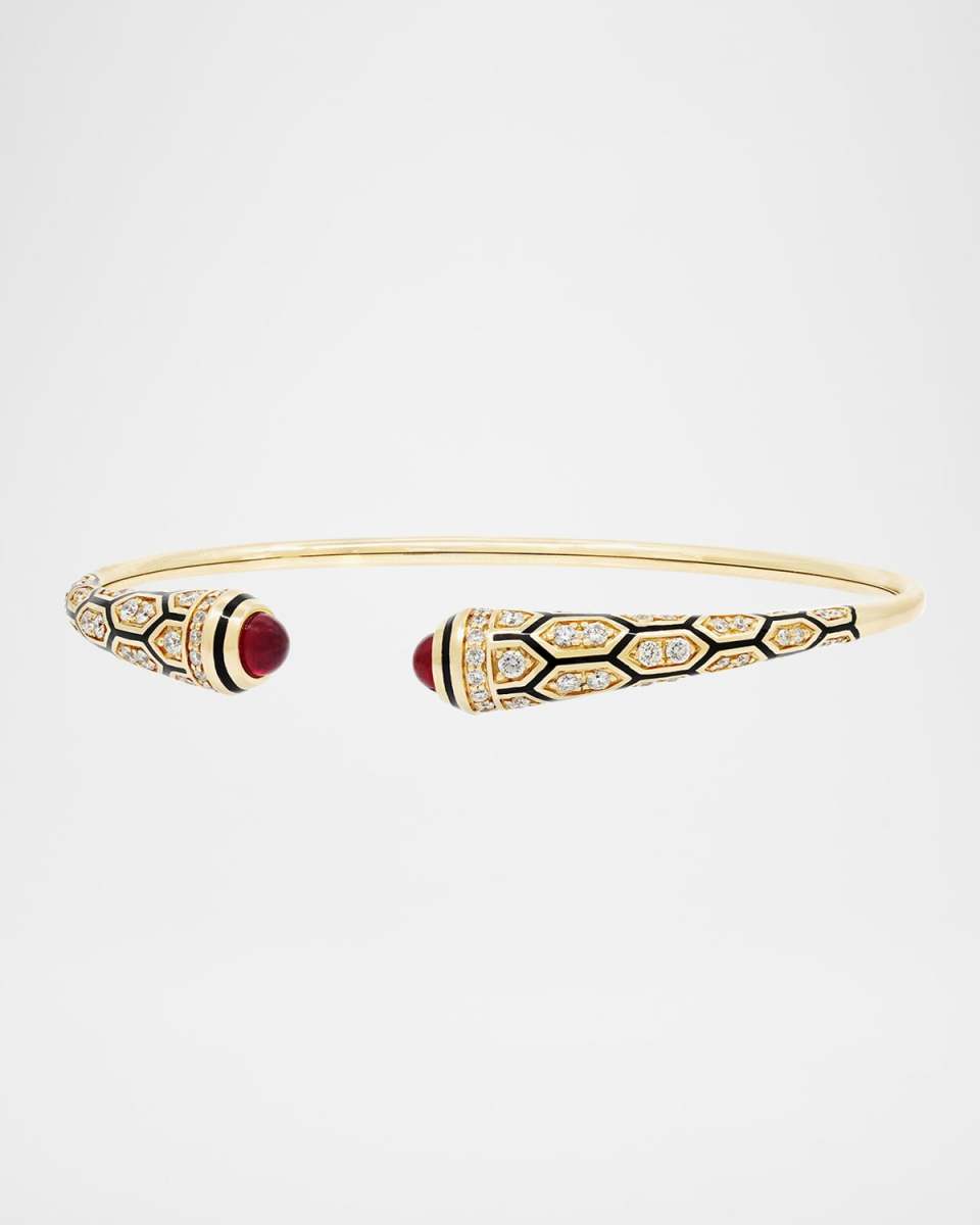 18K Yellow Gold Mushabbak Bangle Bracelet with Diamonds and Rubies
